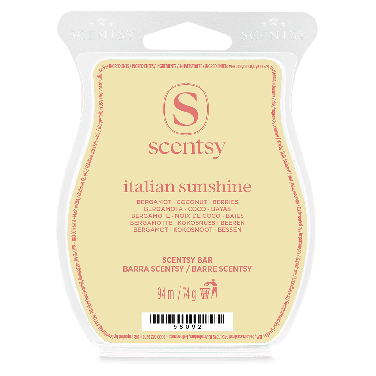 Barre Scentsy Italian Sunshine